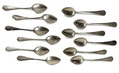 TWELVE silver coffee spoons 800 thousandths,...