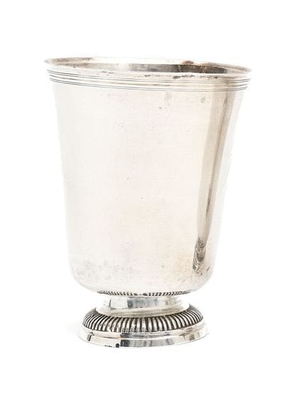 Silver TIMBALE, resting on a gadrooned pedestal,...