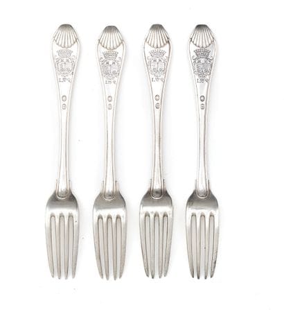 FOUR FOURCHETTES, filet coquille model, engraved...