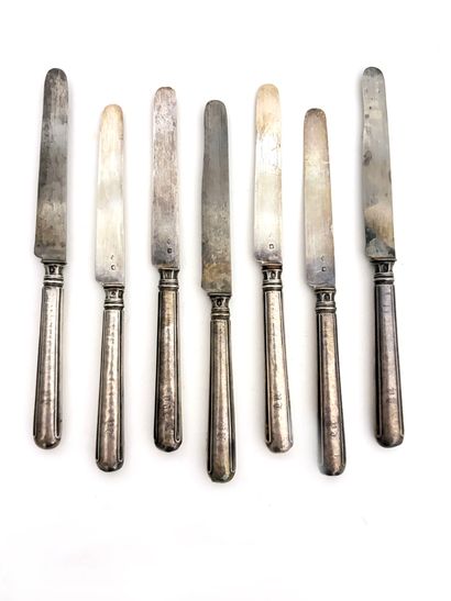 SEVEN table knives in filled silver 925 thousandths...