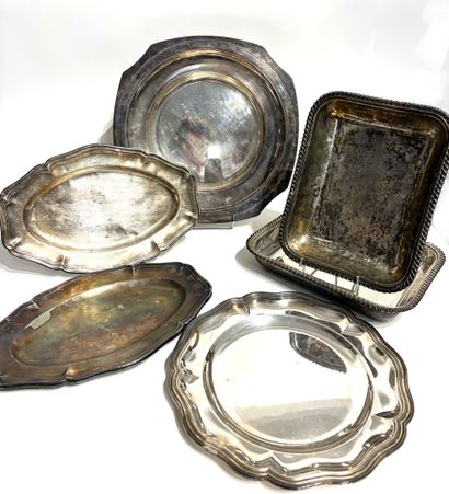 SET of four dishes and two bowls in silver-plated...