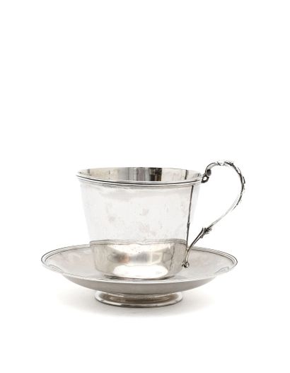 925-thousandth silver CUP and saucer, leafy...