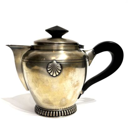 A silver-plated teapot on a gadrooned pedestal,...