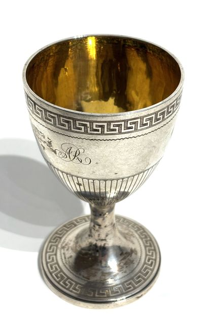CUP on silver pedestal, engraved with Greek...