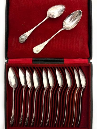 TWELVE 925 thousandths silver coffee spoons,...
