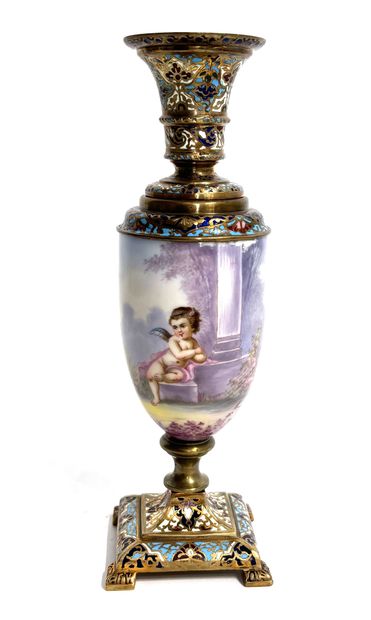 Bronze vase with champlevé enamel decoration,...