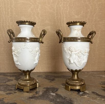 PAIR OF VASES mounted in porcelain cookie...