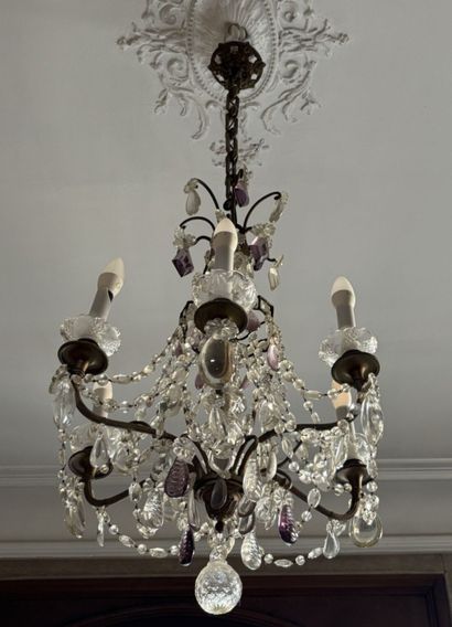 Gilded brass and polychrome glass LUSTRE,...