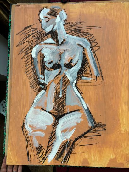 POCHETTE A DESSINS comprenant, gouaches sur...