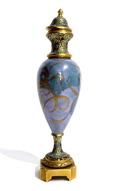 Bronze vase with champlevé enamel decoration,...