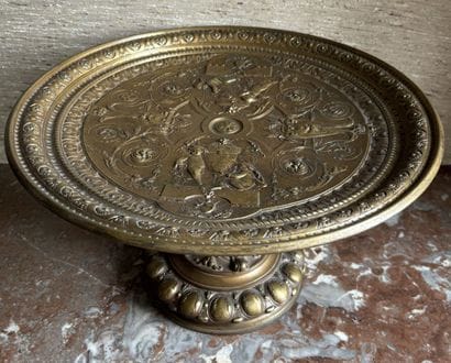 Bronze CUP on pedestal with hammered and...