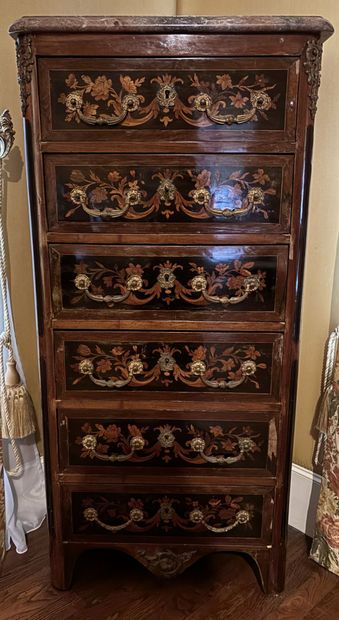 Wood veneer SEMAINIER with inlaid decoration...