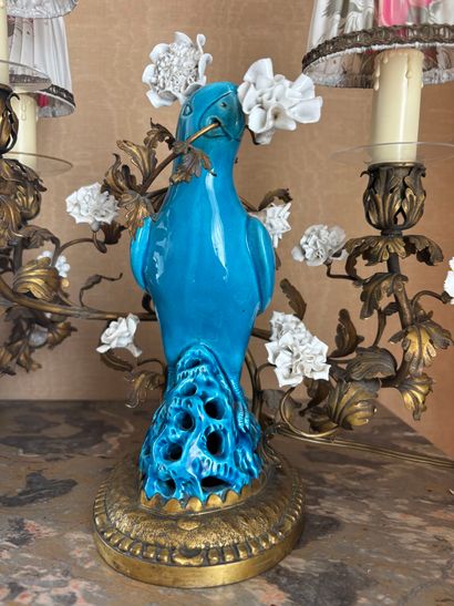PAIR OF CANDELABRES in enameled porcelain...