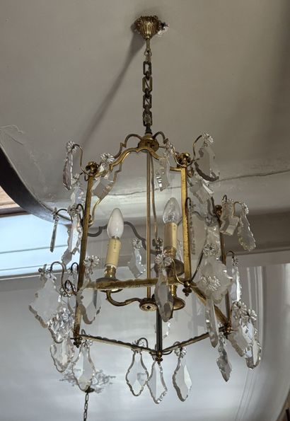 Gilded bronze and glass CAGE LANTERN, with...