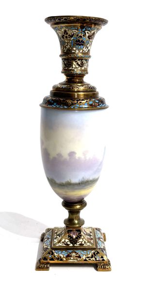 Bronze vase with champlevé enamel decoration,...