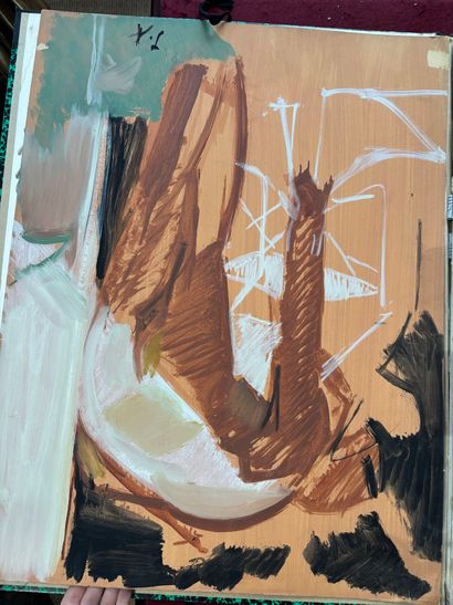 POCHETTE A DESSINS comprenant, gouaches sur...