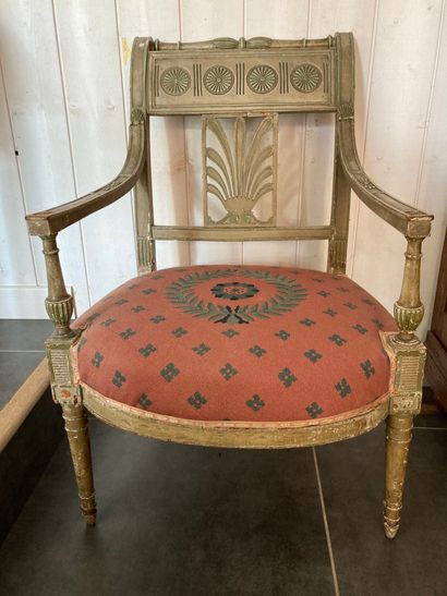 FOUR CHAIRS and ONE ARMCHAIR in carved and...