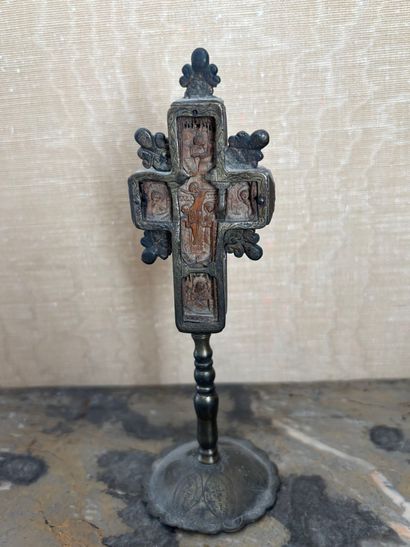 ORHTODOX CROSS in carved wood, mounted in...