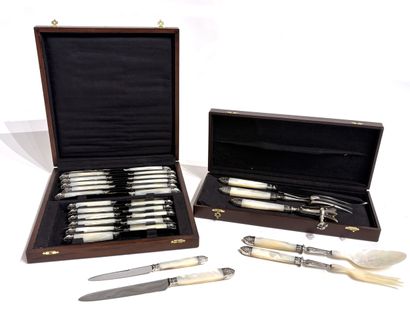 SET IN SILVER METAL, with mother-of-pearl...