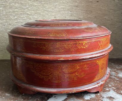 CHINA
Red lacquered wood round quadripod...