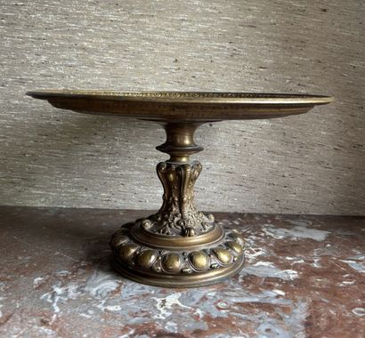 Bronze CUP on pedestal with hammered and...