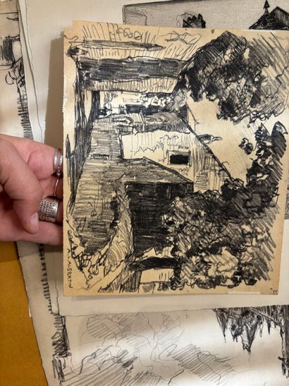 POCHETTE A DESSINS comprenant, gravures,...