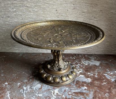 Bronze CUP on pedestal with hammered and...