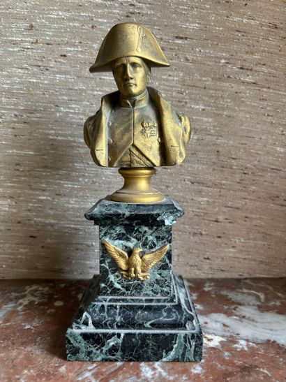 Gilded brass bust of Napoleon I, on a white...