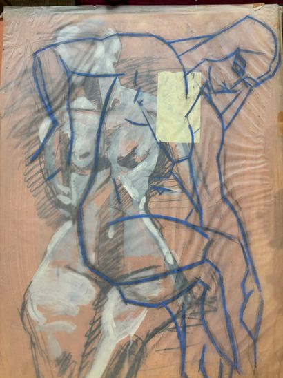POCHETTE A DESSINS comprenant, gouaches sur...