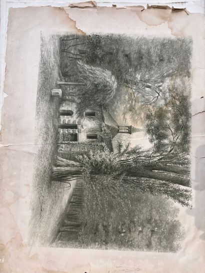 POCHETTE A DESSINS comprenant, gouaches sur...