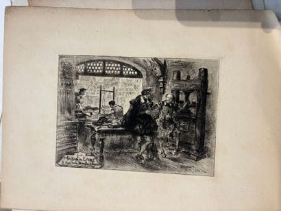 POCHETTES A DESSINS comprenant, huile sur...