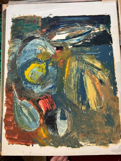 POCHETTE A DESSINS comprenant, gouaches sur...