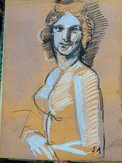 POCHETTE A DESSINS comprenant, gouaches sur...