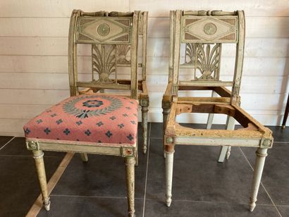 FOUR CHAIRS and ONE ARMCHAIR in carved and...