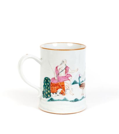 CHINE
Grande chope cylindrique en porcelaine...