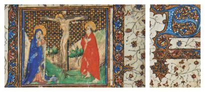 Deux enluminures. polychromes: Crucifixion...