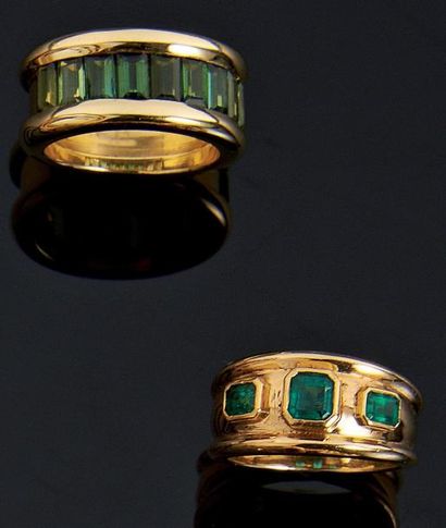Bague bandeau en or jaune, sertie d'un ligne...
