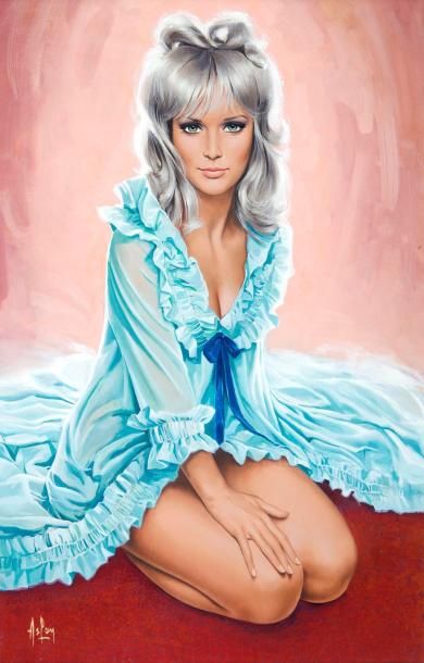 ASLAN (1930-2014)
Pin Up en nuisette Gouache...