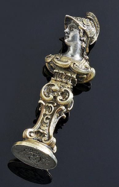 CACHET en vermeil et argent figurant Minerve,...