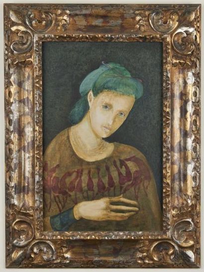 TRINSKY
Femme au turban vert. Huile sur carton....