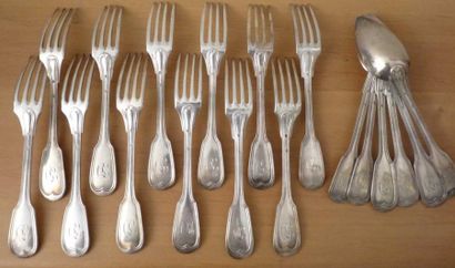 PARTIE de MENAGERE en ARGENT modèle à filet...
