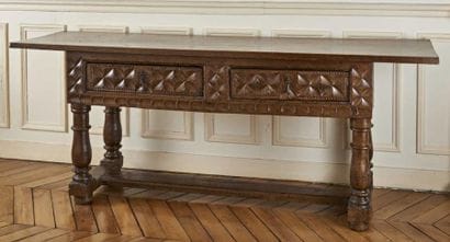 GRANDE CONSOLE en bois naturel sculpté ouvrant...
