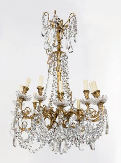 GRAND LUSTRE corbeille en cristal et bronze...