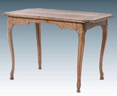 TABLE en bois naturel à plateau débordant...