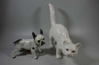 MASSE A DESVRES - Chat émaillé blanc yeux...