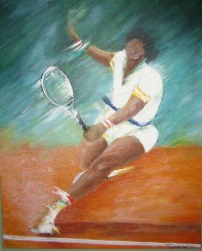 Joueur de Tennis Huile sur toile. 60 x 50...