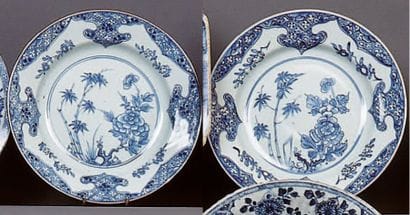 CHINE
Paire d'assiettes rondes creuses décorées...