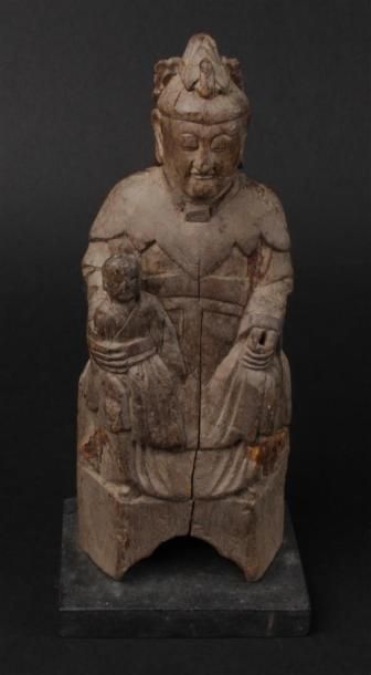 CHINE - 
Sujet Bouddha en bois sculpté. Anciennement...