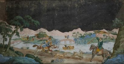 CHINE - XIXe siècle
Peinture fixée sous verre,...