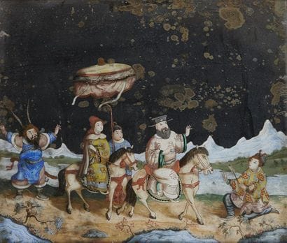 CHINE - XIXe siècle
Peinture fixée sous verre,...